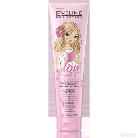 Eveline Glow and Go Balsam do ciała rozświetlająco - wygładzający z różowymi drobinkami 150 ml