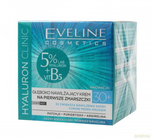Eveline Hyaluron Clinic 30+ Głęboko nawilżający Krem na pierwsze zmarszczki na dzień i noc 50 ml