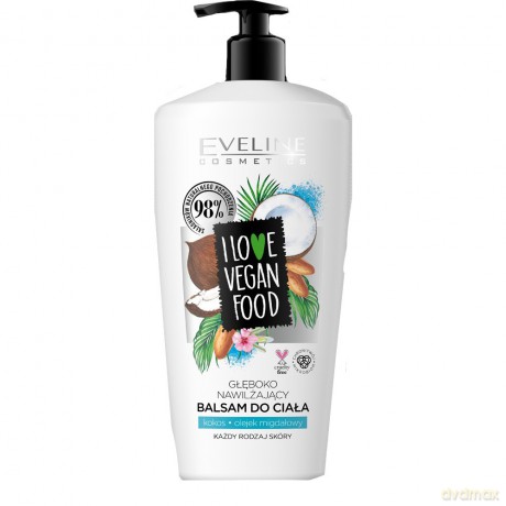 Eveline I Love Vegan Food Głęboko Nawilżający Balsam do ciała Kokos-Olejek Migdałowy 350 ml
