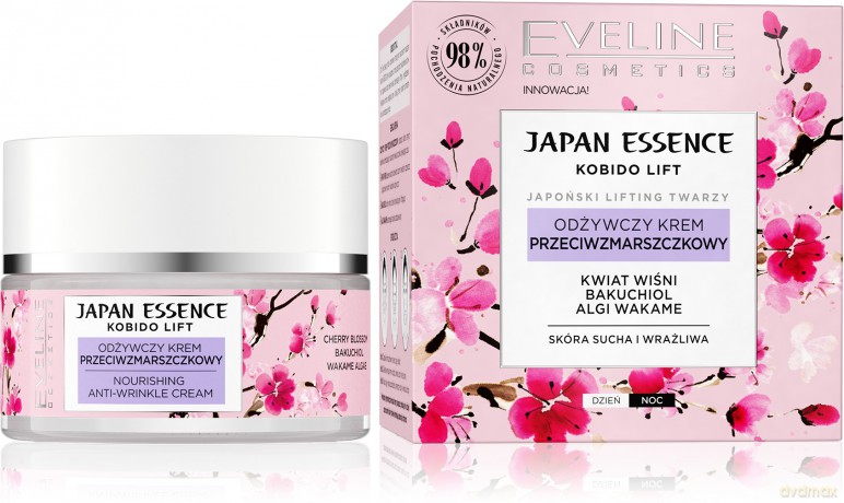Eveline Japan Essence Odżywczy Krem przeciwzmarszczkowy na dzień i noc - skóra sucha i wrażliwa 50 ml