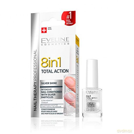 Eveline Nail Therapy Lakier odżywka do paznokci 8w1 Total Action Silver Shine 12 ml