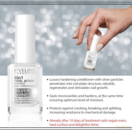 Eveline Nail Therapy Lakier odżywka do paznokci 8w1 Total Action Silver Shine 12 ml