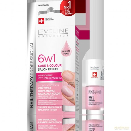 Eveline Nail Therapy Odżywka do paznokci nadająca kolor 6w1 SHIMMER PINK 5 ml