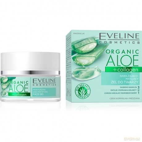 Eveline Organic Aloe Nawilżająco - Matujący Żel do twarzy 3w1 - cera normalna i mieszana 50 ml