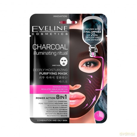 Eveline Sheet Mask Charcoal Maska na tkaninie 8in1 oczyszczająca 1szt
