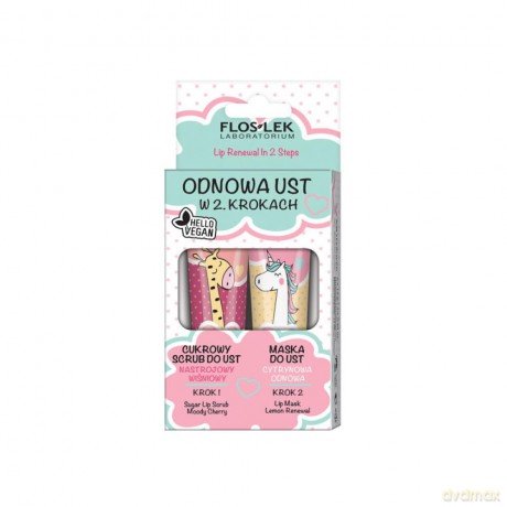 Floslek Lip Care Vege Zestaw Odnowa Ust (Scrub do ust Nastrojowy Wiśniowy 14g+Maska cytrynowa 14g)