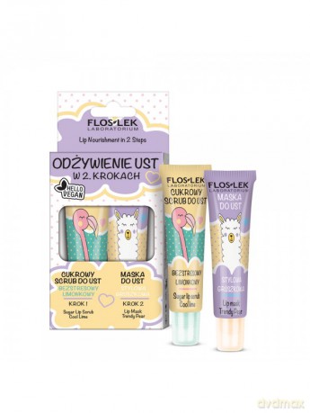 Floslek Lip Care Vege Zestaw Odżywienie Ust (Scrub do ust Limonkowy 14g+Maska Gruszkowa 14g)