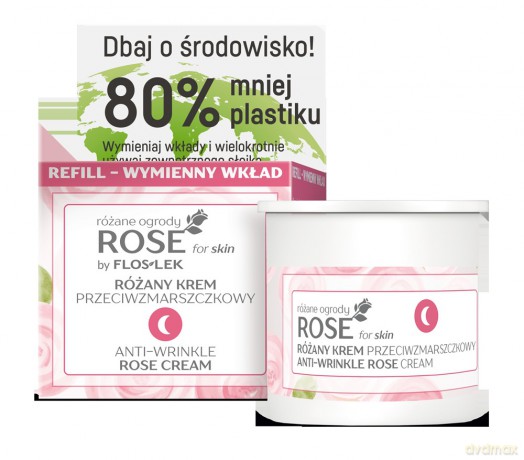 Floslek Rose for Skin Różany Krem przeciwzmarszczkowy na noc - wymienny wkład 50 ml