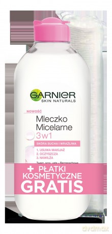 Garnier Skin Naturals Mleczko micelarne 3w1 - cera sucha i wrażliwa 400 ml + płatki