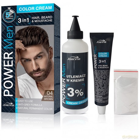 Joanna Power Men Color Cream Farba do włosów 3in1 dla mężczyzn nr 04 Natural Brown 100g