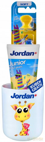 Jordan Junior Zestaw (Pasta do zębów dla dzieci 6-12 lat 50 ml+szczoteczka+kubek) mix wzorów