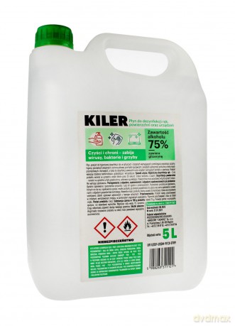 KILER Płyn do dezynfekcji rąk,urządzeń oraz powierzchni - 75% alkoholu 5L