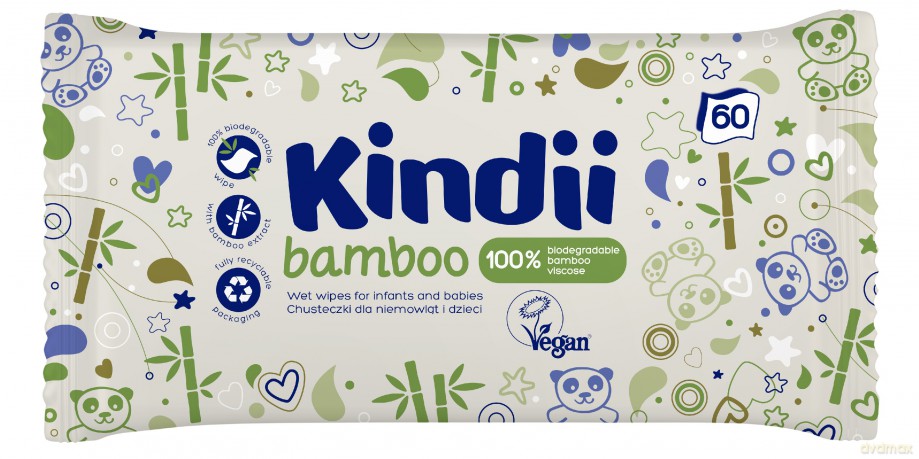 Kindii Bamboo Bambusowe Chusteczki oczyszczające dla dzieci i niemowląt 1op.-60 szt