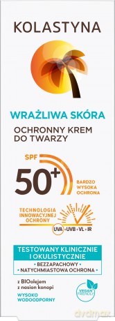 Kolastyna Opalanie Krem ochronny do twarzy SPF50 do skóry wrażliwej 50 ml