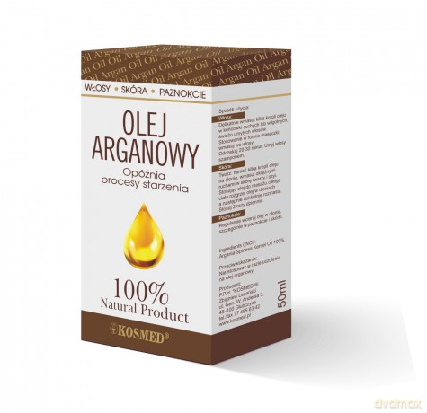 KOSMED Olejek arganowy 100% do twarzy,włosów i paznokci 50 ml