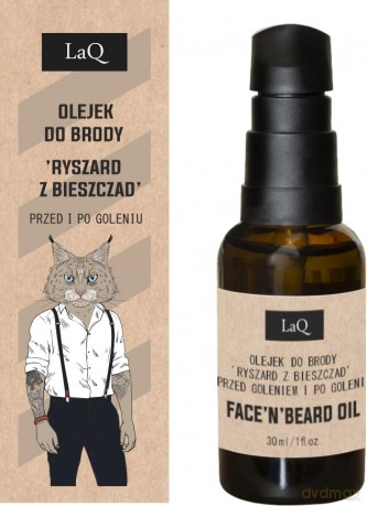 LAQ Ryś Olejek do brody przed goleniem i po "Ryszard z Bieszczad" 30 ml
