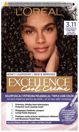 Loreal Excellence Cool Creme Krem koloryzujący 3.11 Ultra Popielaty Ciemny Brąz 1op.