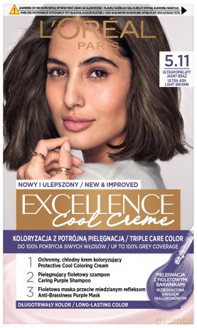 Loreal Excellence Cool Creme Krem koloryzujący 5.11 Ultra Popielaty Jasny Brąz 1op.