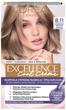 Loreal Excellence Cool Creme Krem koloryzujący 8.11 Ultra Popielaty Jasny Blond 1op.