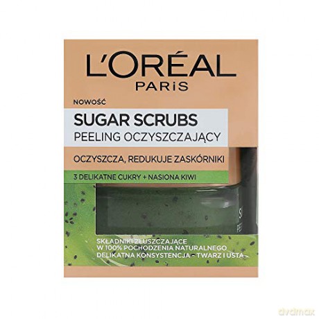 Loreal Sugar Scrubs Peeling do twarzy oczyszczający 3 cukry+nasiona kiwi 50 ml