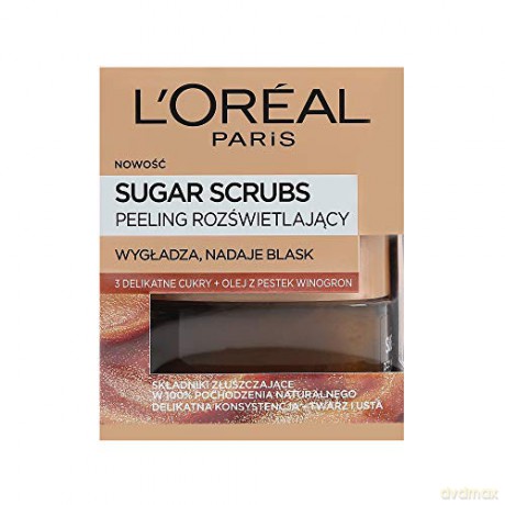 Loreal Sugar Scrubs Peeling do twarzy rozświetlający 3 cukry+olej z pestek winogron 50 ml