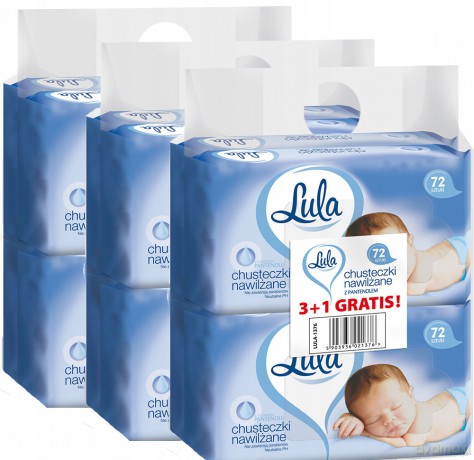 LULA Chusteczki nawilżane z PANTENOLEM 72szt 3 szt + 1 szt gratis