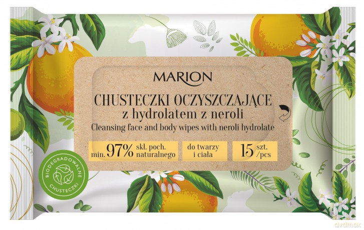 Marion Chusteczki oczyszczające do twarzy i ciała z hydrolatem z Neroli 1op.-15szt