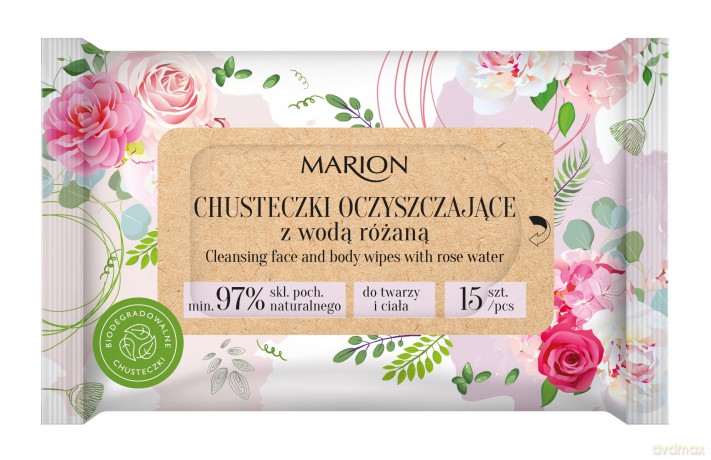 Marion Chusteczki oczyszczające do twarzy i ciała z wodą Różaną 1op.-15szt
