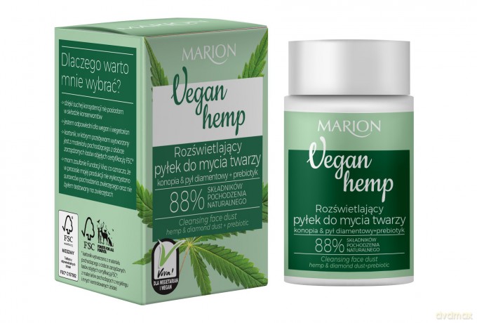 Marion Vegan Hemp Rozświetlający Pyłek do mycia twarzy Konopia&Pył diamentowy+Prebiotyk 30g