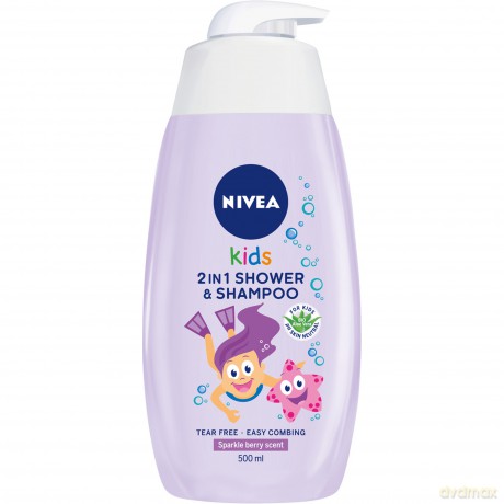 Nivea Kids Żel do mycia ciała 2w1 dla dziewczynek Sparkle Berry 500 ml