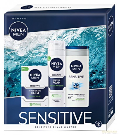 Nivea Men Zestaw prezentowy Sensitive (balsam po goleniu 100 ml+pianka do golenia 200 ml+żel pod prysznic 250 ml