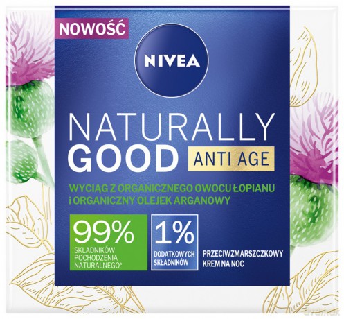 Nivea Naturally Good Przeciwzmarszczkowy Krem na noc z organicznym owocem łopianu 50 ml