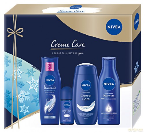 Nivea Zestaw prezentowy Creme Care(żel pod prysznic 250 ml+deo roll-on 50 ml+szampon Hairmilk 250 ml+mleczko do ciała 250 ml)