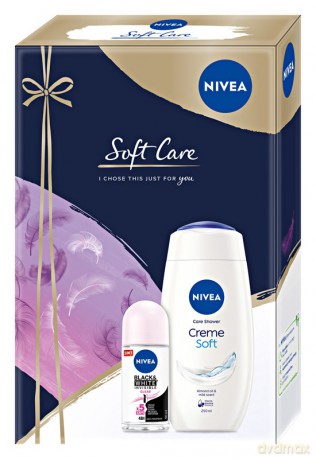 Nivea Zestaw prezentowy Soft Care(żel pod prysznic Creme Soft 250 ml+deo roll-on Black&White 50 ml)