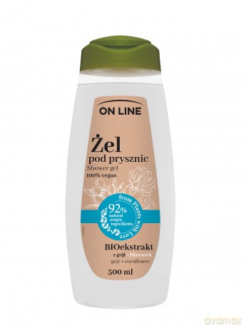 On Line From Plants With Love Kremowy Żel pod prysznic BIOekstrakt z Goji i Bławatek 500 ml