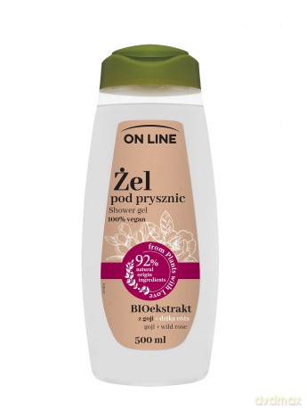 On Line From Plants With Love Kremowy Żel pod prysznic BIOekstrakt z Goji i Dzika Róża 500 ml