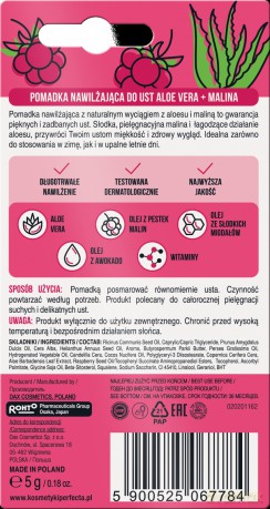 Perfecta Pomadka do ust nawilżająca Aloe Vera + Malina 5g