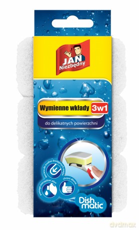 Sarantis Jan Niezbędny Dishmatic Zmywak kuchenny 3w1 do delikatnych powierzchni -wkłady 1op.-3szt