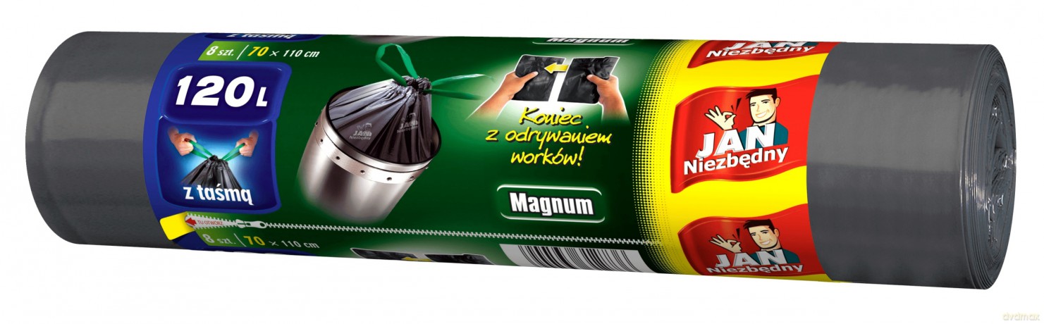 Sarantis Jan Niezbędny Worki na śmieci Magnum Flex&Strong z taśmą 120L 1op.-8szt
