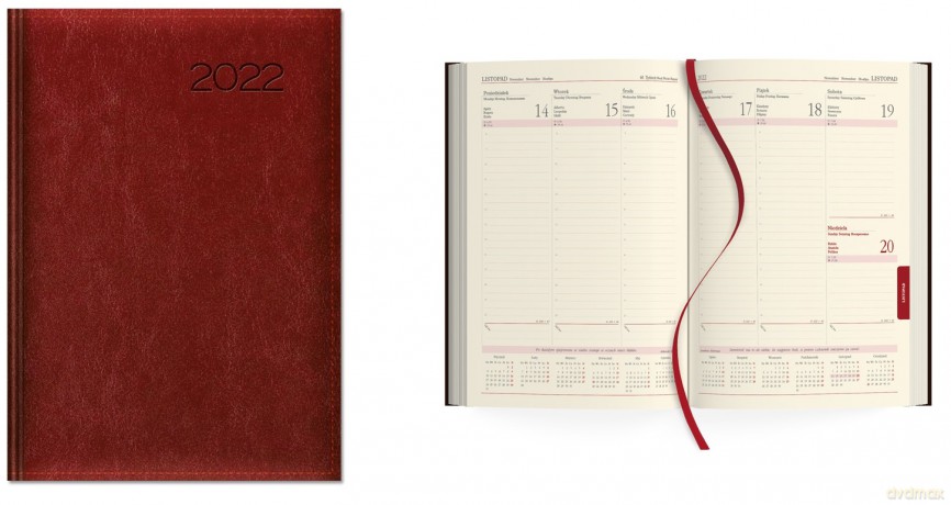 Kalendarz 2022 Tygodniowy B5 Bordo SK0-5 [KALENDARZ]