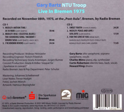 Gary Bartz: Live In Bremen 1975 [2CD]