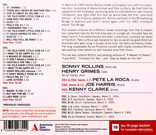 Sonny Rollins: Live In Europe 1959 - Complete Reco [CD]