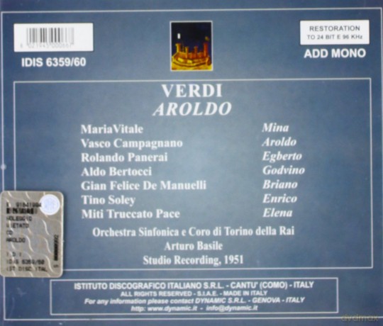 Giussepe Verdi: Verdi Aroldo Maria Vetale [2CD]