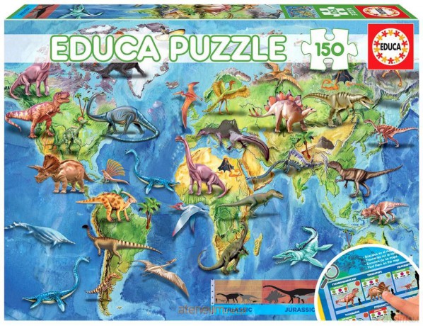 EDUCA 150 el. Mapa świata dla dzieci (Dinozaury) [PUZZLE]