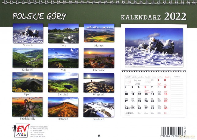 Kalendarz 2022 A4 terminarz 13 plansz PL. Góry [KALENDARZ]