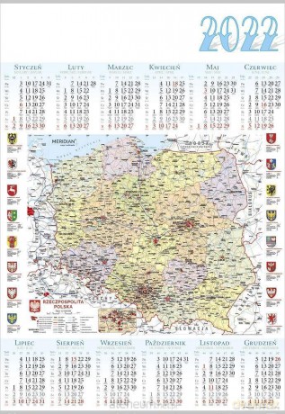 Kalendarz 2022 Jednoplanszowy Mapa Polski PL04 [KALENDARZ]