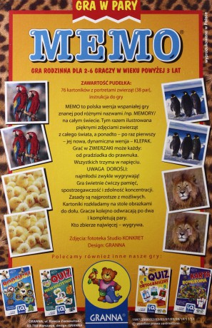 Memo Gra W Pary Gra Planszowa [GRA PLANSZOWA]