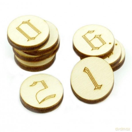 Znaczniki drewniane okgrągłe cyfry 22x3mm 10 szt [GRA]