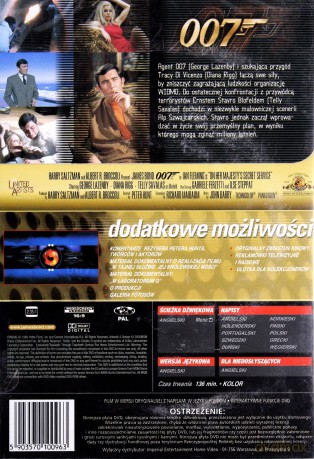 007 James Bond W tajnej służbie Jej Królewskiej Mości [DVD]