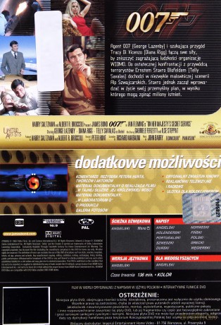 007 James Bond W tajnej służbie Jej Królewskiej Mości [DVD]